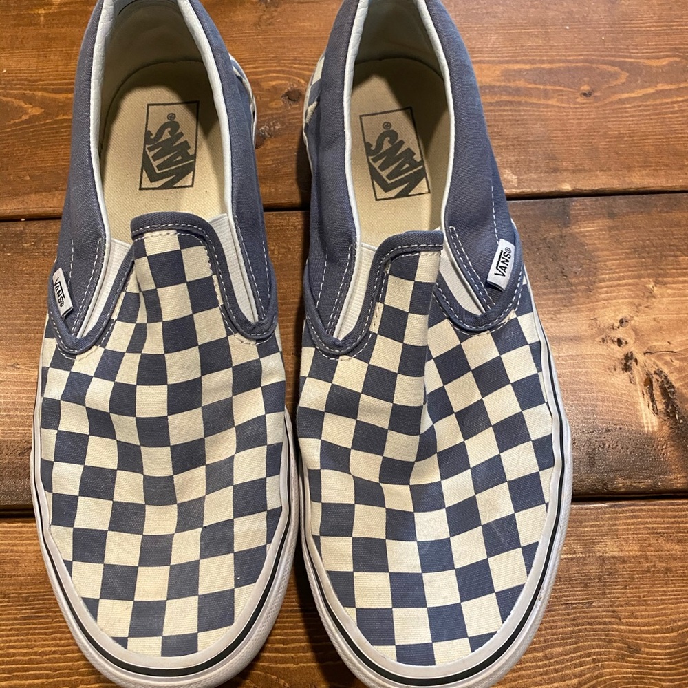 Blue checkerboard slip-on Vans